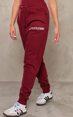 Best PrettyLittleThing Logo High Waisted Cuffed Sweatpants Cherry Red