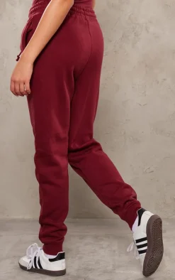 Best PrettyLittleThing Logo High Waisted Cuffed Sweatpants Cherry Red