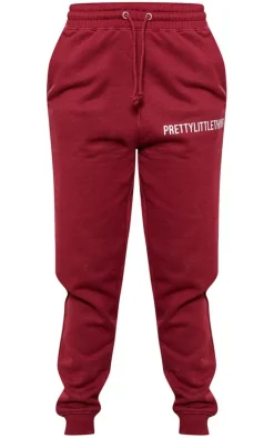 Best PrettyLittleThing Logo High Waisted Cuffed Sweatpants Cherry Red