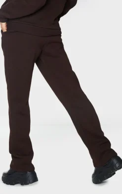 Discount PrettyLittleThing Badge Detailed Straight Leg Sweatpants Chocolate