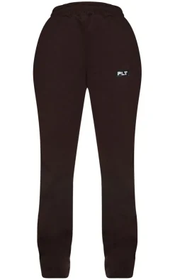 Discount PrettyLittleThing Badge Detailed Straight Leg Sweatpants Chocolate