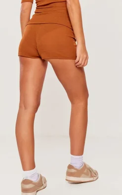 New PrettyLittleThing Sheer Burnout Mesh Hot Pant Shorts Chocolate