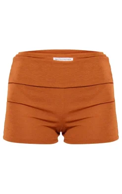 New PrettyLittleThing Sheer Burnout Mesh Hot Pant Shorts Chocolate