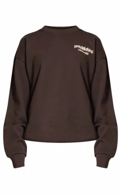 Discount PrettyLittleThing Premium Print Oversized Sweatshirt Chocolate