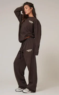 Clearance PrettyLittleThing Premium Print Straight Leg Sweatpants Chocolate