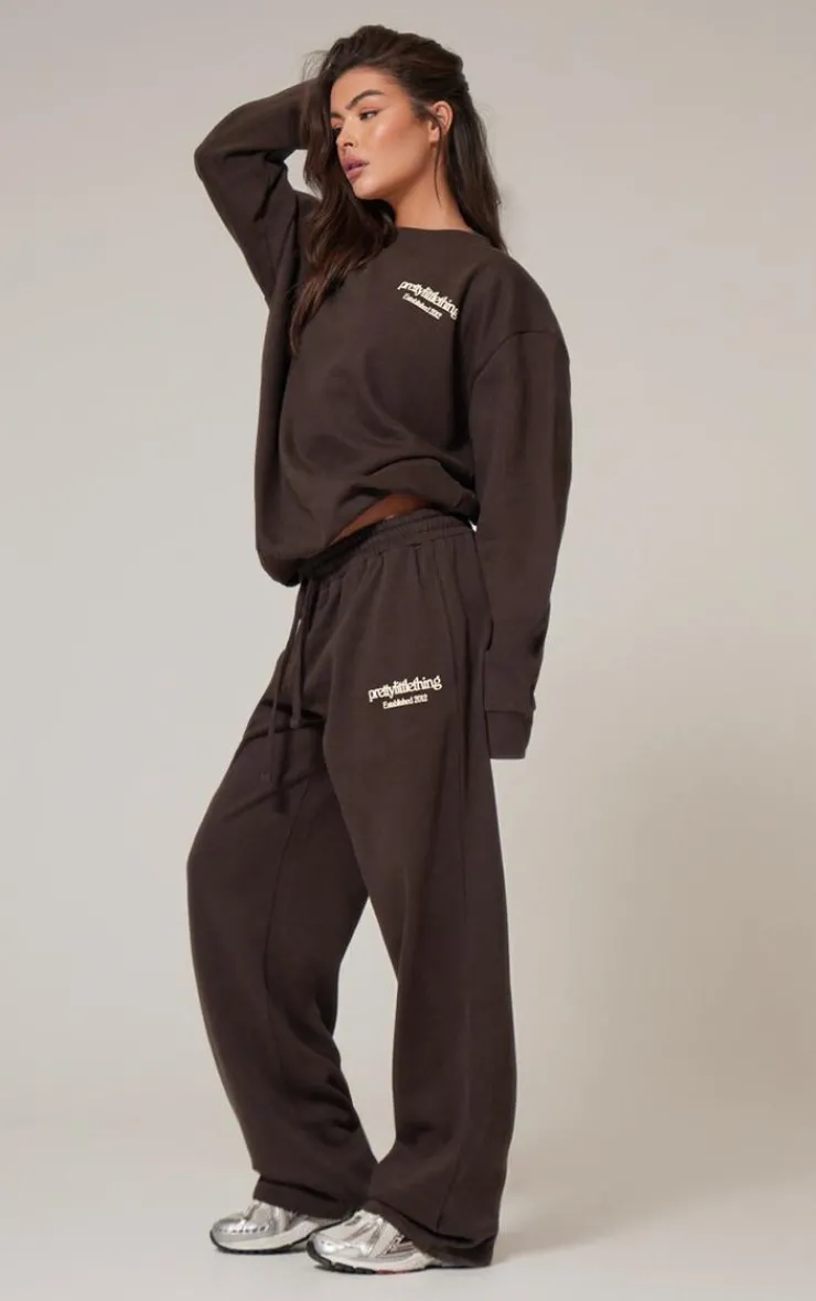 Clearance PrettyLittleThing Premium Print Straight Leg Sweatpants Chocolate