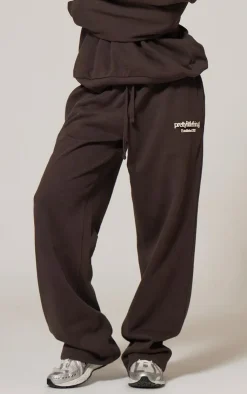 Clearance PrettyLittleThing Premium Print Straight Leg Sweatpants Chocolate