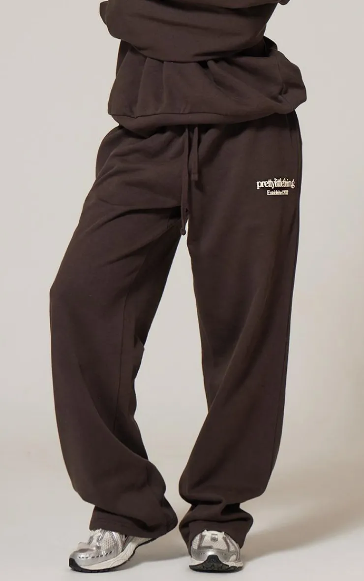 Clearance PrettyLittleThing Premium Print Straight Leg Sweatpants Chocolate