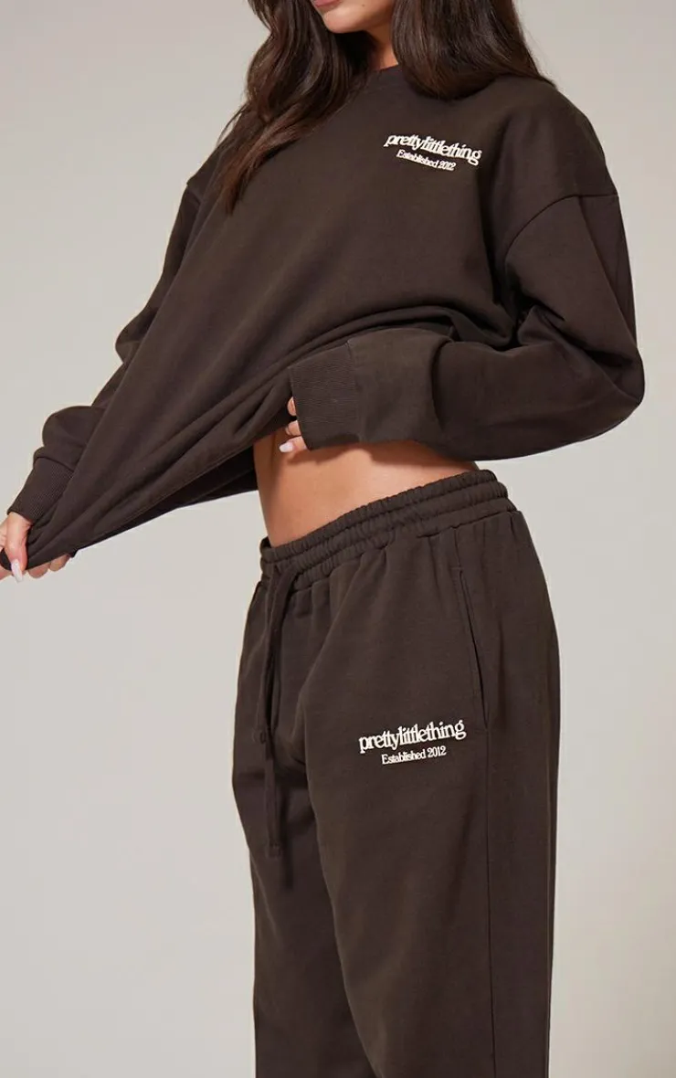 Clearance PrettyLittleThing Premium Print Straight Leg Sweatpants Chocolate
