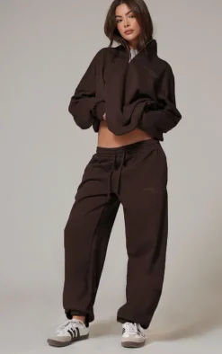 Sale PrettyLittleThing Premium Print Cuffed Sweatpants Chocolate