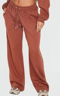 Best PrettyLittleThing Tonal Embroidered Wide Leg Sweatpants Chocolate