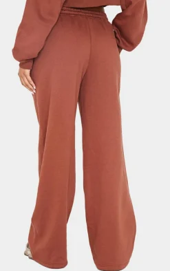 Best PrettyLittleThing Tonal Embroidered Wide Leg Sweatpants Chocolate