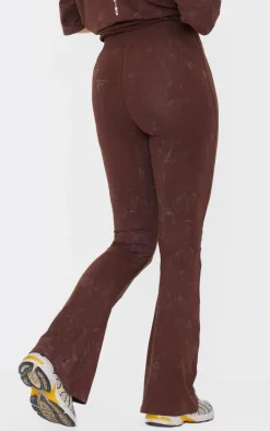 Best PrettyLittleThing Print Washed High Waist Flared Pants Chocolate
