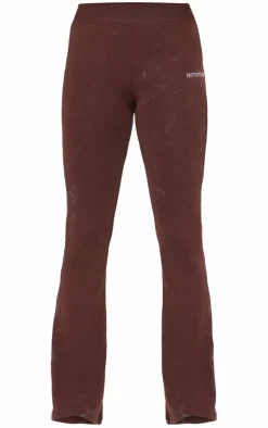 Best PrettyLittleThing Print Washed High Waist Flared Pants Chocolate