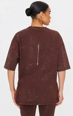 Clearance PrettyLittleThing Chocolate Print Washed Oversized T-shirt Chocolate.