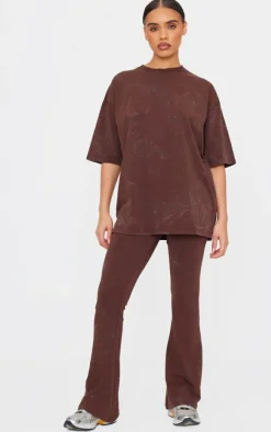 Clearance PrettyLittleThing Chocolate Print Washed Oversized T-shirt Chocolate.