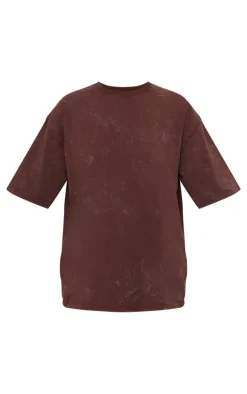 Clearance PrettyLittleThing Chocolate Print Washed Oversized T-shirt Chocolate.