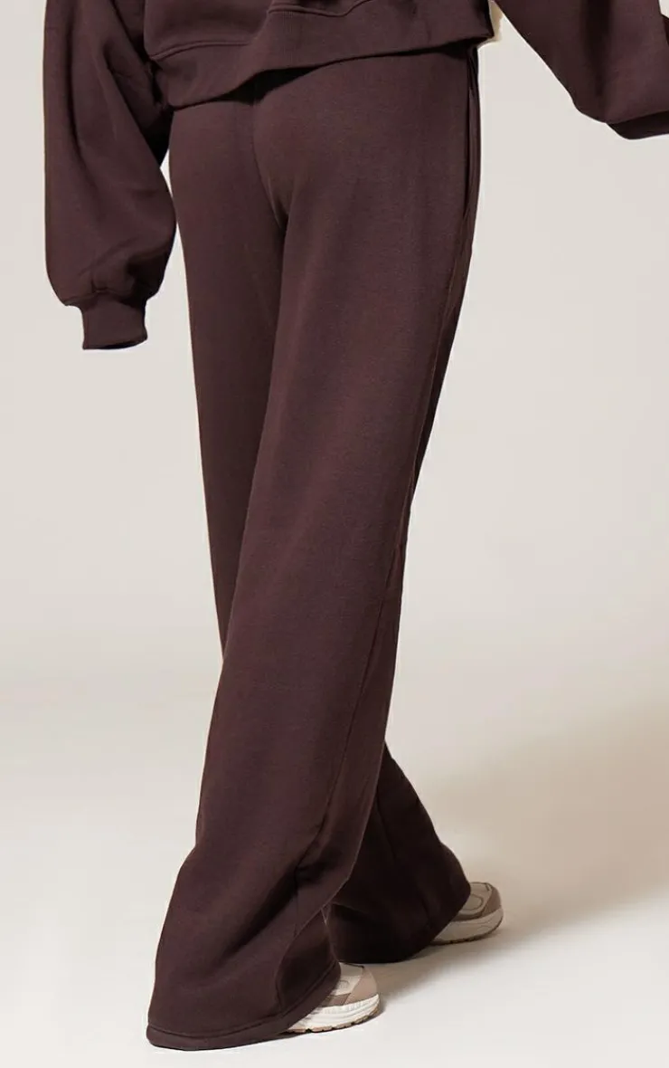 Online PrettyLittleThing Chocolate Wide Leg Embroidered Sweatpants Chocolate.