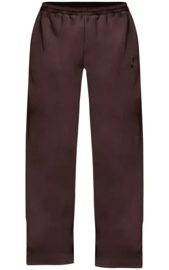 Online PrettyLittleThing Chocolate Wide Leg Embroidered Sweatpants Chocolate.