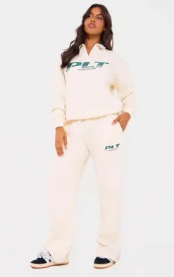 Hot PrettyLittleThing Athletics Club Embroidered Wide Leg Sweatpants Cream