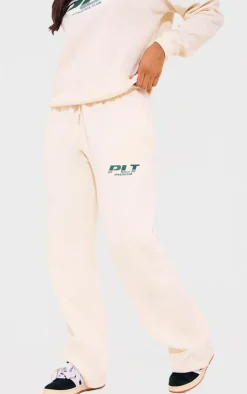 Hot PrettyLittleThing Athletics Club Embroidered Wide Leg Sweatpants Cream