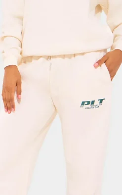 Hot PrettyLittleThing Athletics Club Embroidered Wide Leg Sweatpants Cream