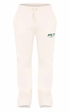 Hot PrettyLittleThing Athletics Club Embroidered Wide Leg Sweatpants Cream