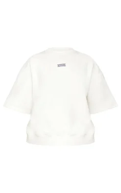 Best PrettyLittleThing Badge Detail Oversized Short Sleeve Sweatshirt Cream