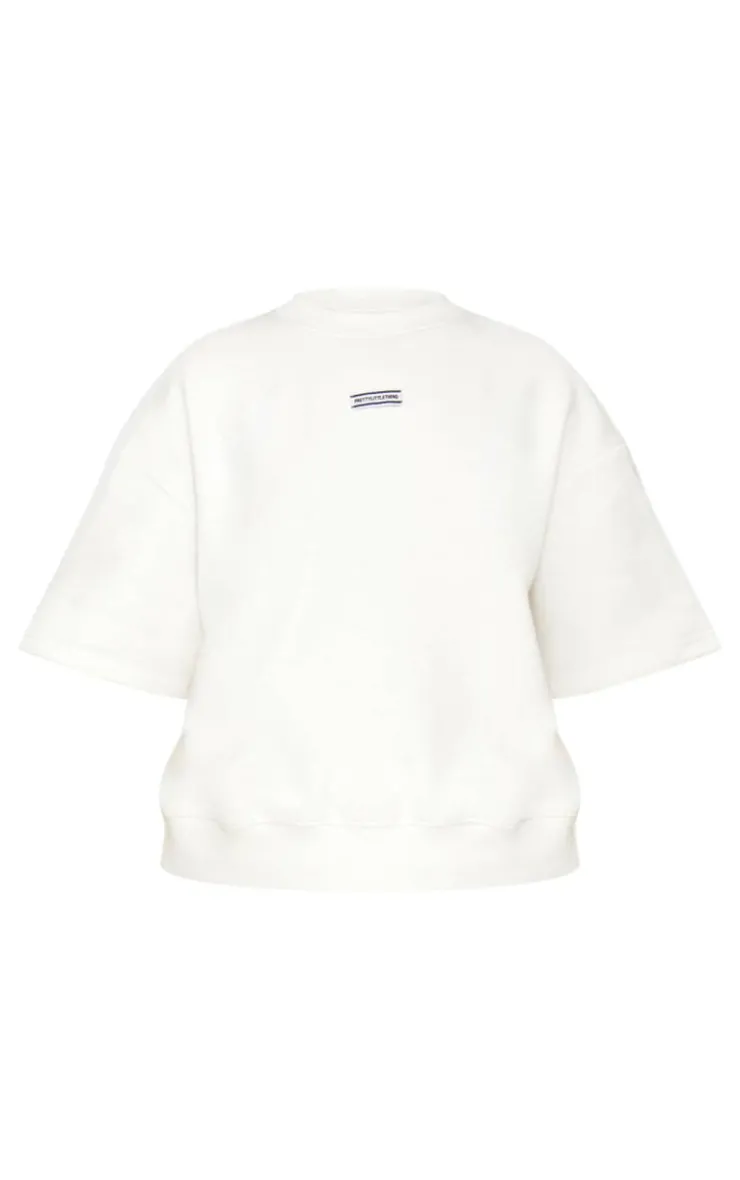 Best PrettyLittleThing Badge Detail Oversized Short Sleeve Sweatshirt Cream