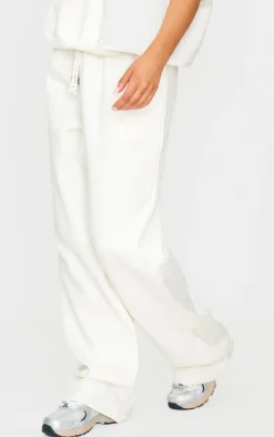 Sale PrettyLittleThing Badge Detail Mid Rise Wide Leg Sweatpants Cream