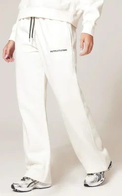 New PrettyLittleThing Contrast Print Wide Leg Sweatpants Cream