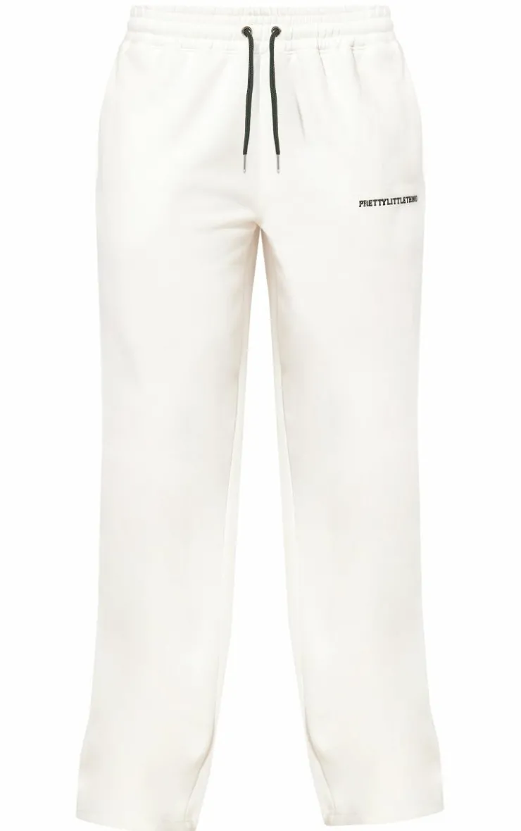New PrettyLittleThing Contrast Print Wide Leg Sweatpants Cream