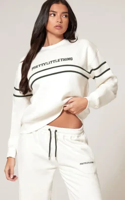 PrettyLittleThing Contrast Print Oversized Sweatshirt Cream