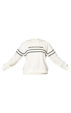 PrettyLittleThing Contrast Print Oversized Sweatshirt Cream