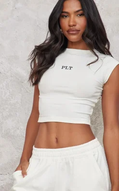 PrettyLittleThing T-Shirts*Contrast Fitted Embroidery Cap Sleeve T Shirt
