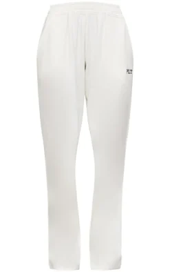 Best PrettyLittleThing Contrast Embroidery Wide Leg Low Rise Sweatpants Cream