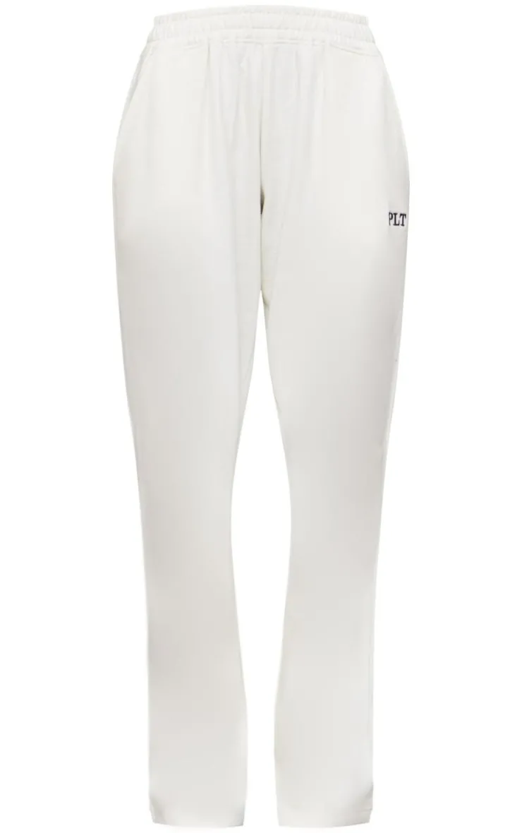 Best PrettyLittleThing Contrast Embroidery Wide Leg Low Rise Sweatpants Cream
