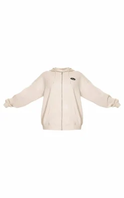 Clearance PrettyLittleThing Contrast Logo Badge Oversized Zip Through Hoodie Cream