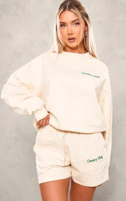 Discount PrettyLittleThing Embroidered Country Club Washed Sweatshirt Cream