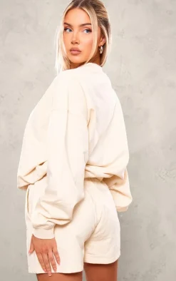 Discount PrettyLittleThing Embroidered Country Club Washed Sweatshirt Cream