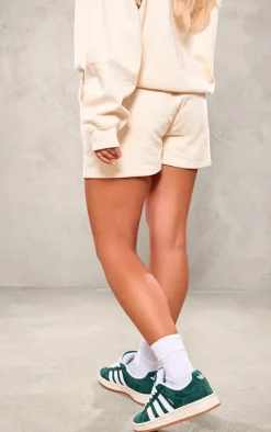 Hot PrettyLittleThing Embroidered Country Club Washed Sweat Shorts Cream