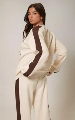Hot PrettyLittleThing Embroidered Contrast Panel Oversized Sweatshirt Cream