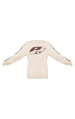 Hot PrettyLittleThing Embroidered Contrast Panel Oversized Sweatshirt Cream