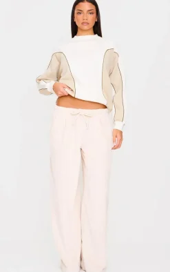 PRETTYLITTLETHING Cream Embroidered Contrast Binding Sweatshirt