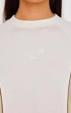 PRETTYLITTLETHING Cream Embroidered Contrast Binding Sweatshirt
