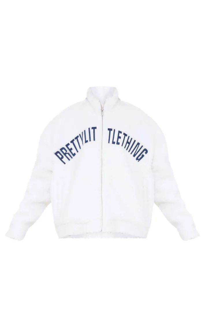 PRETTYLITTLETHING Cream Graphic Zip Up Fleece Jacket