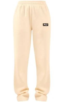 PrettyLittleThing Cream Sweatsuits*Logo Badge Detail Straight Leg Sweatpants