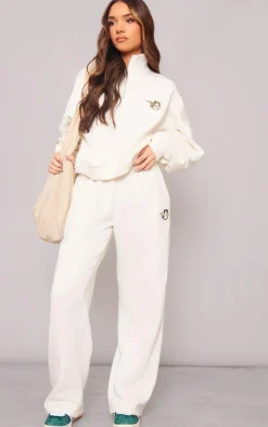 Best PrettyLittleThing Logo Embroidered Wide Leg Sweatpants Cream