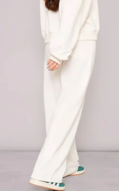 Best PrettyLittleThing Logo Embroidered Wide Leg Sweatpants Cream