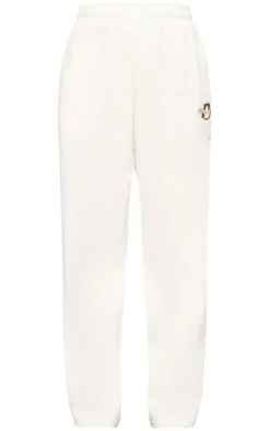 Best PrettyLittleThing Logo Embroidered Wide Leg Sweatpants Cream